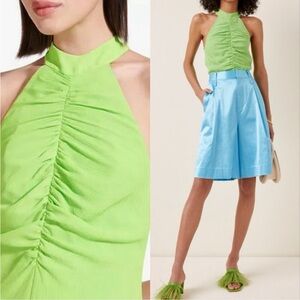 STAUD Tahlia Ruched Gauze
Halter Top Lime Green, Size 4